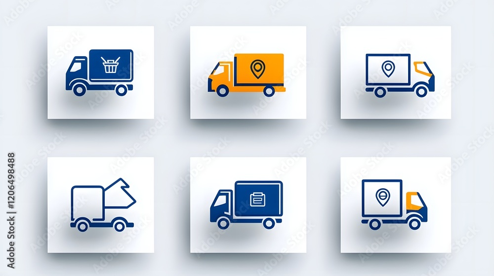 Aufkleber collection of 6 linear icons of delivery truck icons including express delivery symbols and package 