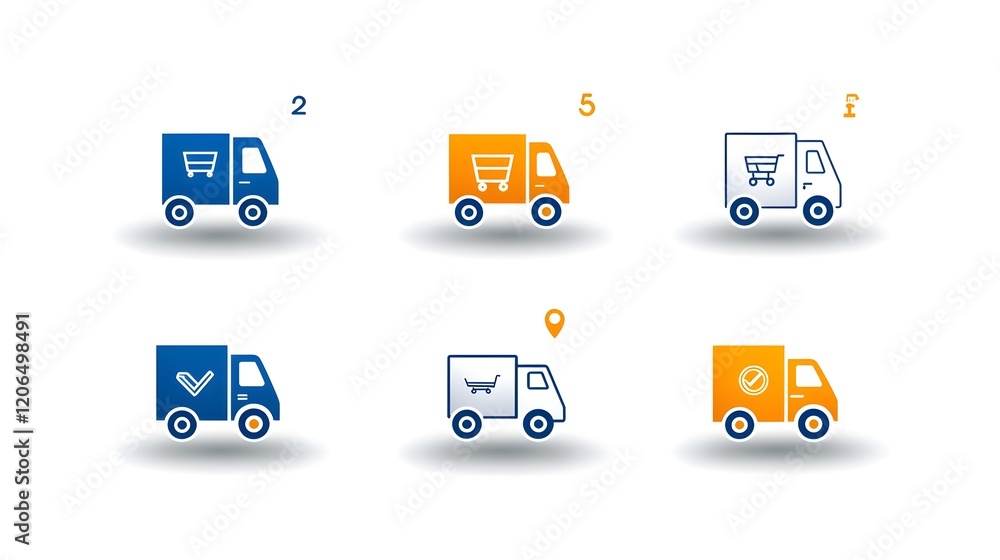 Aufkleber collection of 6 linear delivery truck icons including express delivery symbols and package tracking 