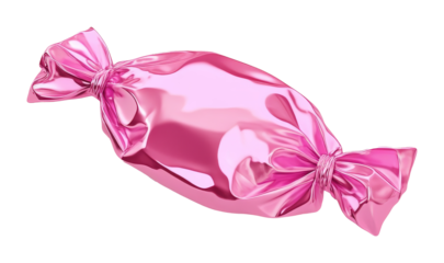 pink shiny candy wrapper with tied ends, sweet packaging concept