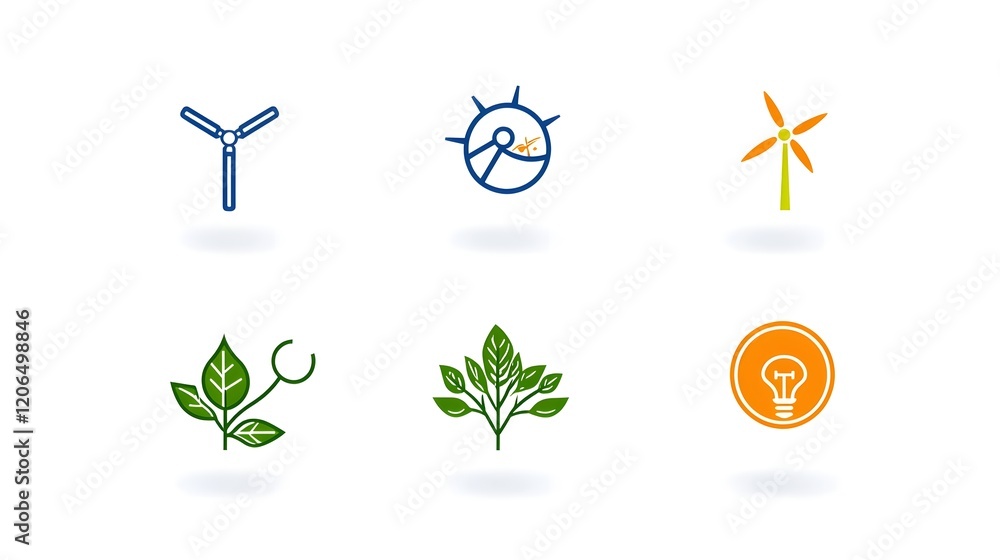 Aufkleber comprehensive collection of linear icons featuring symbols for renewable energy sources such as sola