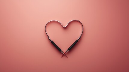 A heart shape formed by two stethoscopes on a pink background, symbolizing love and care in healthcare.