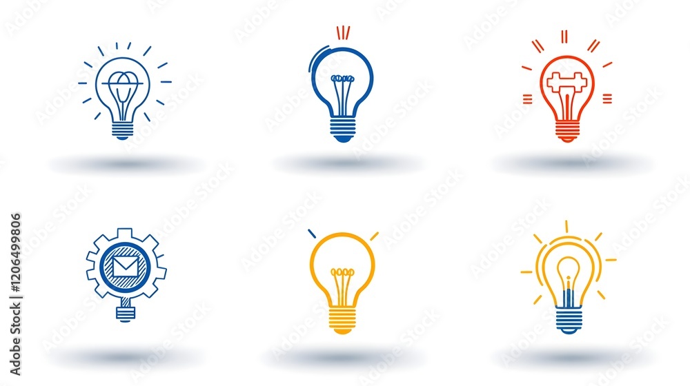 Aufkleber Collection of 6 Linear Icons Showcasing Infographic Symbols for Forward Thinking Solutions Featuring Gears Magnifying Glass