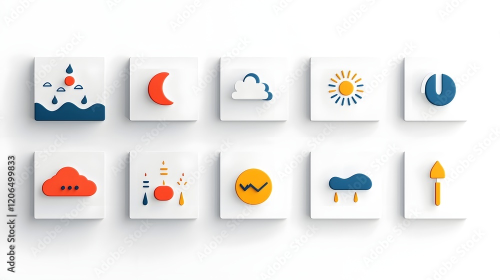 Aufkleber collection of six weather themed icons in a modern minimalist geometric style includes symbols for s