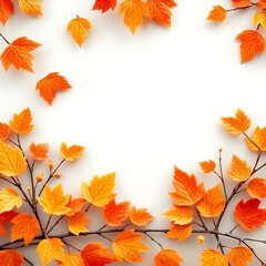 Orange autumn leaves frame on white. (1)