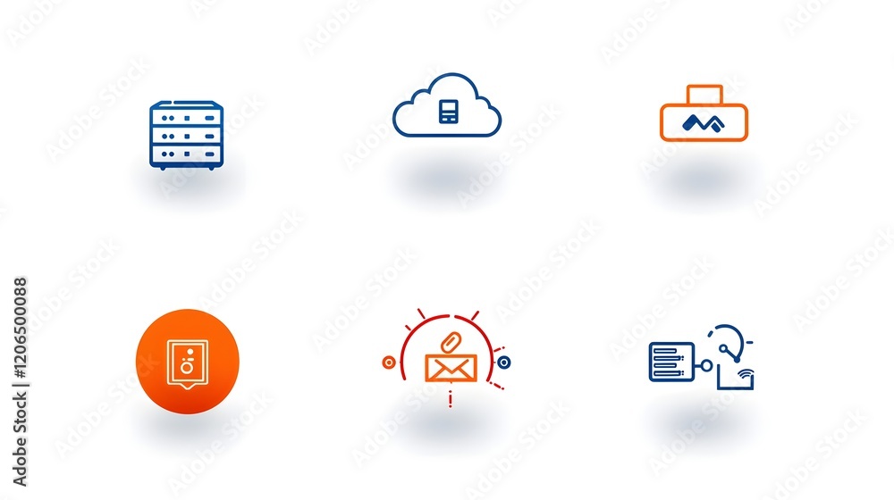 Poster Minimalist two color linear icon depicting a cloud symbol with interconnected networks of servers