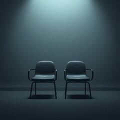 Two chairs in a dimly lit room.