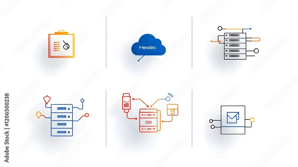 Poster Minimalist cloud network and server icons symbolizing scalable hosting robust digital infrastructure and interconnected technology solutions for modern business and enterprise needs
