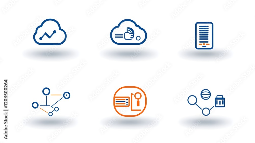 Aufkleber Minimalist cloud and server network icons depicting scalable and robust digital infrastructure for modern technology solutions and software platforms