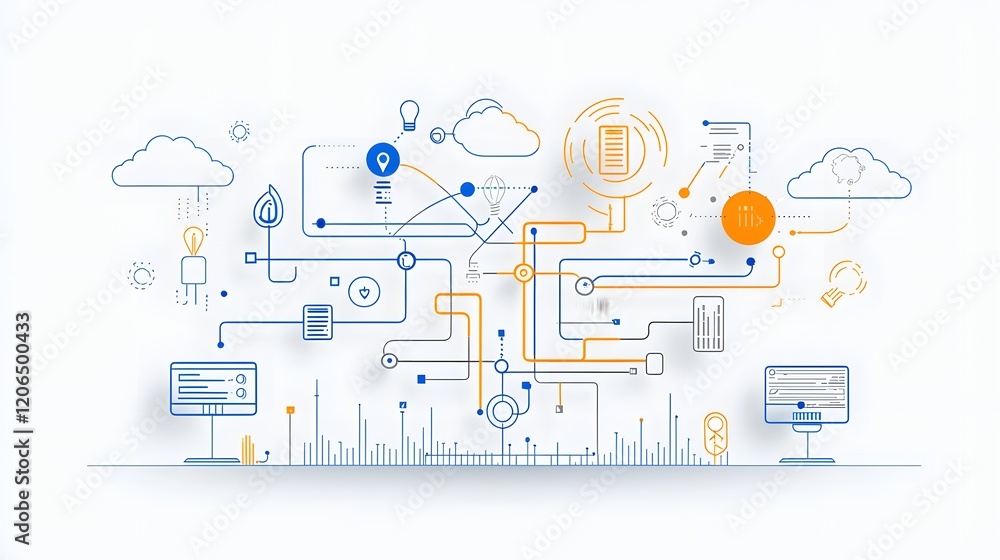 Fototapete Efficient cloud computing network with synchronized data flow enabling seamless information processing and scalable storage solutions for modern enterprise and business applications