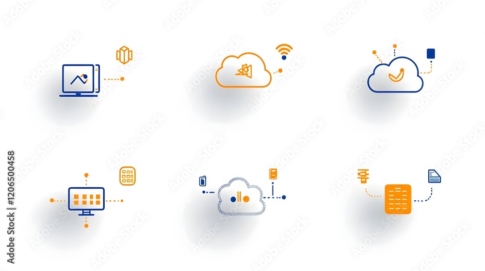 Poster Minimalist cloud icon with interconnected network of servers symbolizing scalable hosting and robust digital infrastructure for modern technology solutions