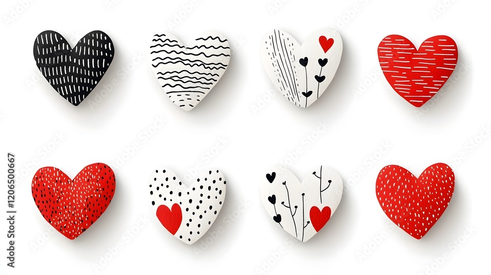 Poster this image showcases a collection of stylized heart shaped stickers featuring an assortment of uniqu