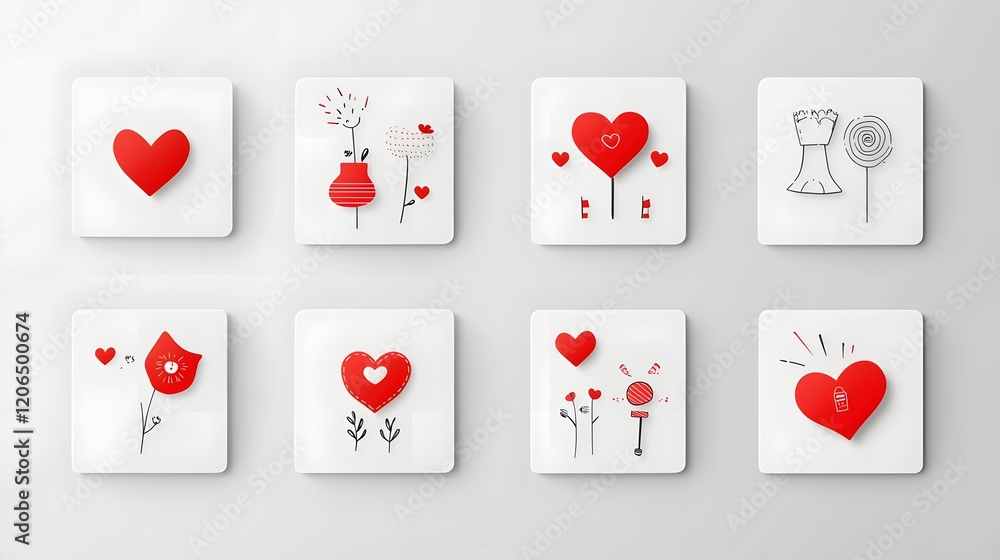 Aufkleber premium collection of 6 red heart shaped sticker icons in a range of minimalist and modern designs f