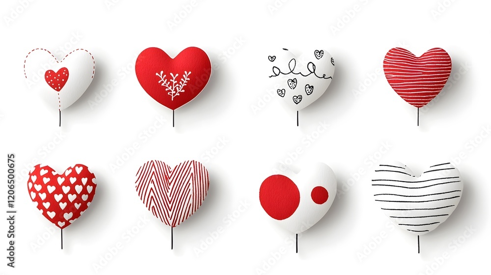 Poster Diverse Assortment of Stylized Red Heart Shaped Stickers with Unique Patterns Textures and Designs Perfect for Valentine s Day Decor Branding and Creative Projects