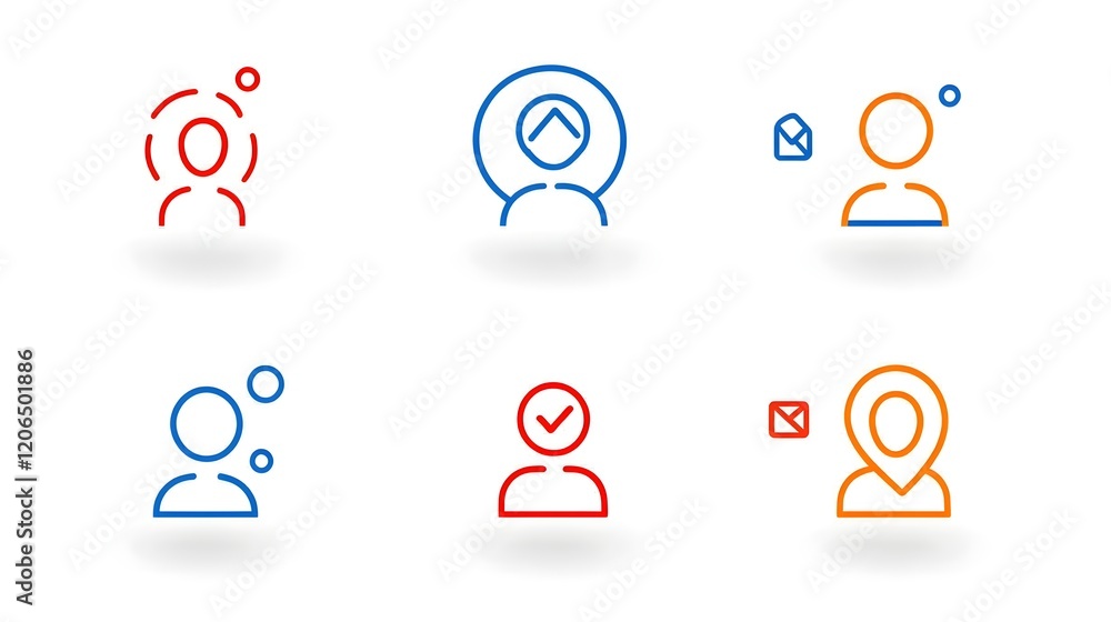 Poster collection of clean and thin line art icon set representing human figures teams groups and community