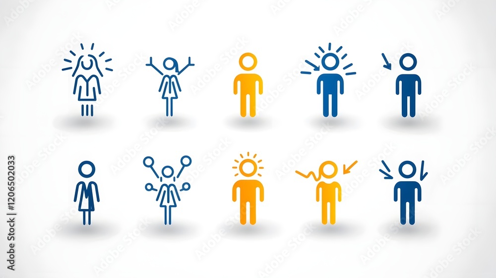 Poster collection of clean and thin line art icons representing human figures teams groups and community de