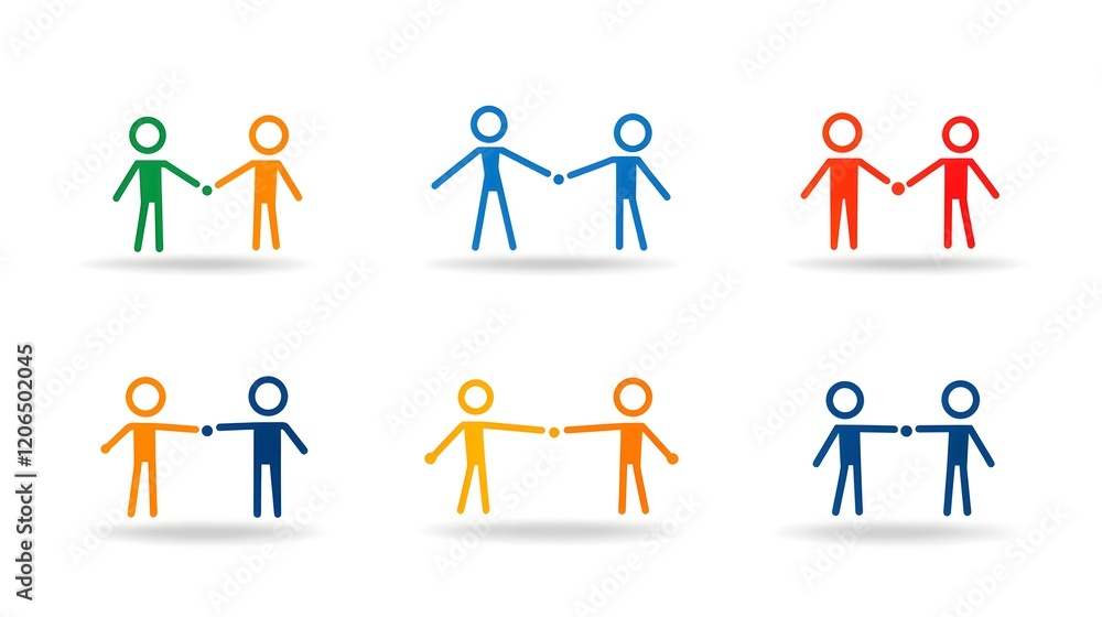 Aufkleber collection of 6 diverse outline icons and figures representing human teams groups and community in c