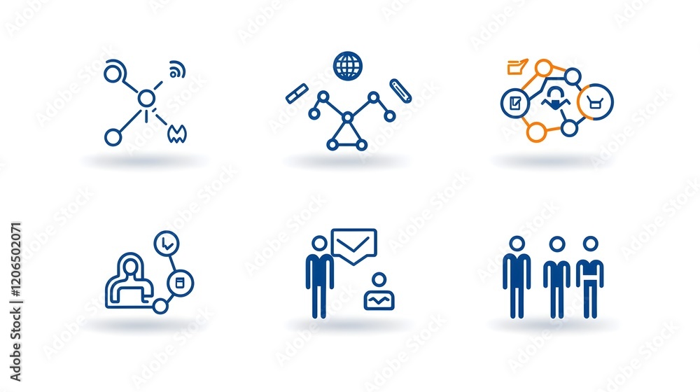 Poster Collection of clean and thin line art icons representing human figures teams groups and community  Designed for contemporary business and organizational visuals with clear outlines