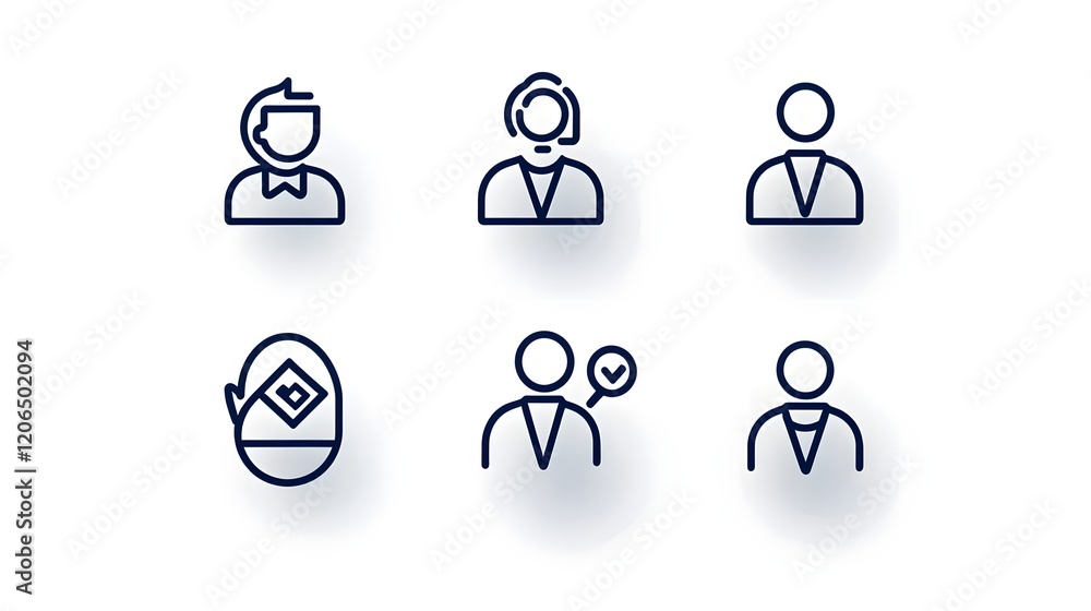 Poster Collection of 6 clean and thin line art icons designed to represent human figures teams groups and community for contemporary business and organizational visual identity branding and interface design