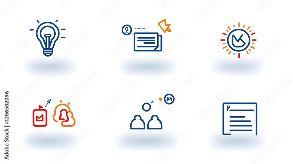 Aufkleber collection of 6 minimal thin line icons with simple outlines and modern design featuring participant