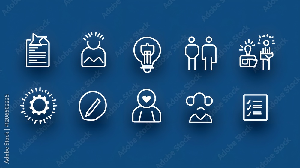 Poster set of minimalist thin line icons showcasing participants groups and members in community social and
