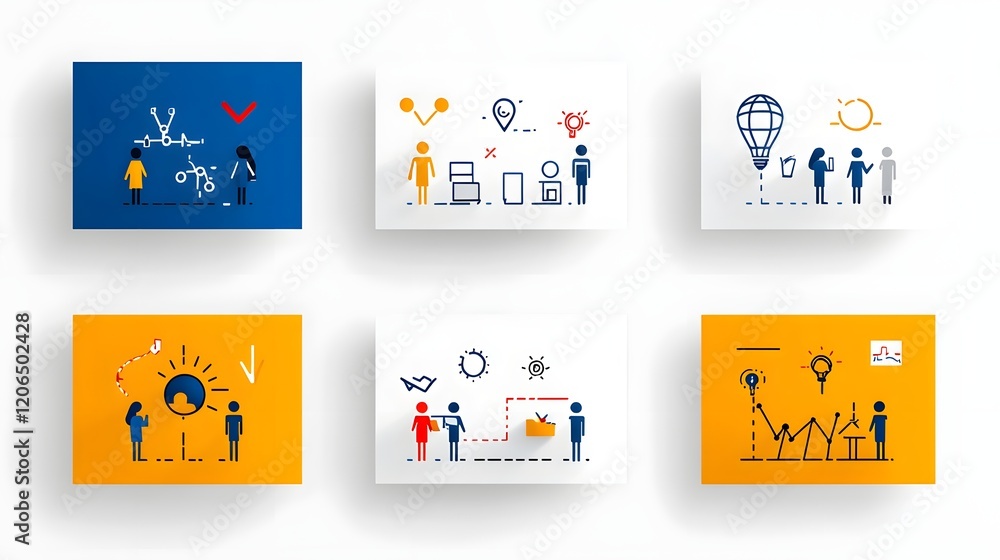 Poster collection of clean thin line style linear icons showcasing groups participants and members of an or