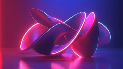 Abstract Neon Sculpture Illuminated In Pink And Blue