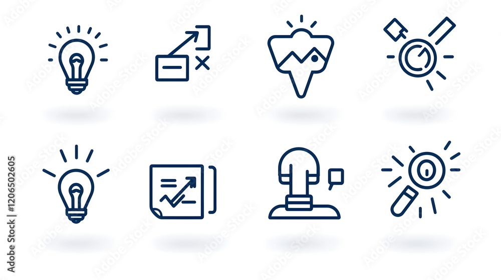 Poster collection of 6 modern minimalist geometric icons symbolizing various leadership management and orga