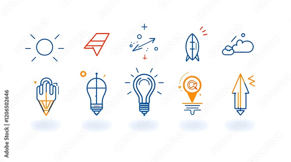 Poster a collection of 6 clean geometric and minimalist line icons that symbolize various organizational le