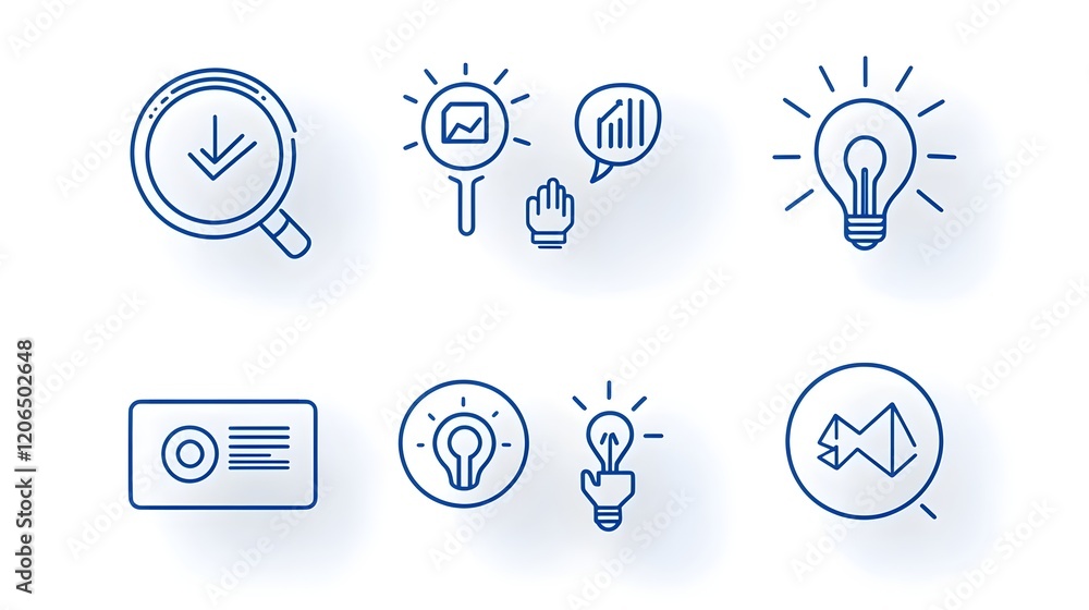 Poster collection of 6 linear icons featuring clean geometric designs that showcase organizational leadersh