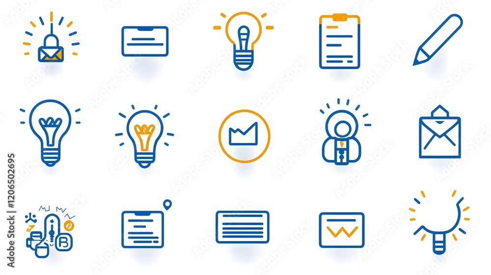 Poster collection of 6 linear icons featuring clean geometric designs that showcase organizational leadersh