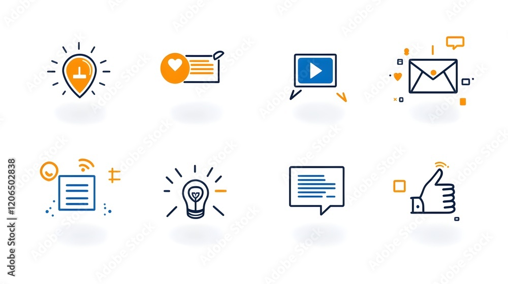 Poster A collection of 6 simple and minimalist business marketing icons representing the concepts of agreement  sponsorship  and social media  These graphic design elements can be used for infographics