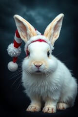 Obraz premium Cute white bunny in Santa hat. (1)
