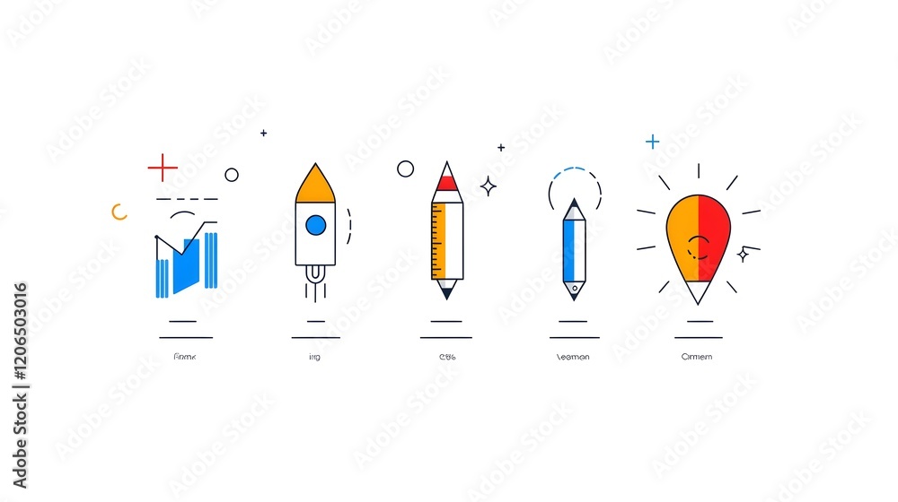 Poster Comprehensive set of linear icons representing various elements of productivity  efficiency  business planning  teamwork  data analytics  and workflow optimization solutions
