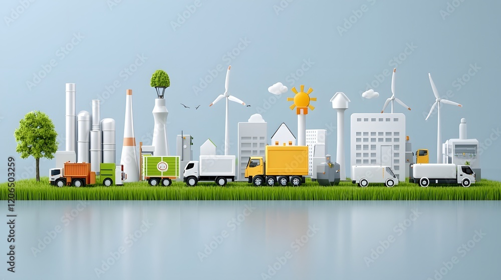 Poster centralized renewable energy grid system connecting various power plants including wind turbines and