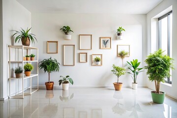 Fototapeta premium Minimalist Interior Design: Long Exposure Photography of Empty Frames & Plants