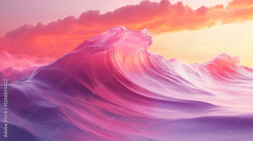 Poster large ocean wave crashing on the shoreline with foam and splashes during a sunny day