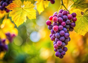 Minimalist Purple Grapes Photography: Lush Vine, Soft Light, Green Leaves, Copy Space