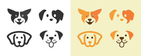 Set of puppy dogs head face icon background design isolated vector