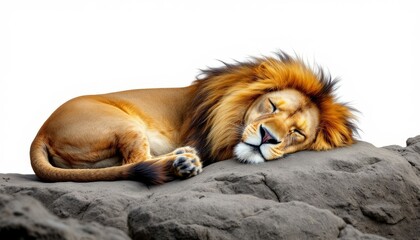 Majestic Male Lion Sleeping Peacefully on Rock
