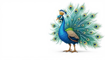 Fototapeta premium Majestic Peacock with Crown Stunning Illustration