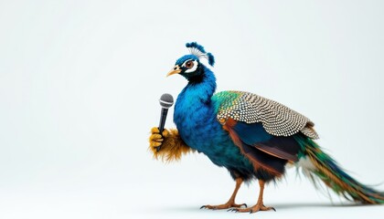 Peacock Singer Holding Microphone Fun Bird Image