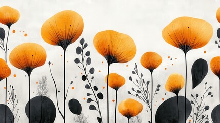Painting of bright orange flowers set against a clean white background for artistic display