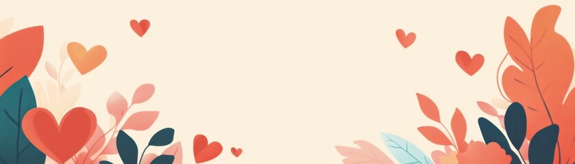 Obraz premium Romantic Floral Heart Banner with Copy Space - Pastel Love