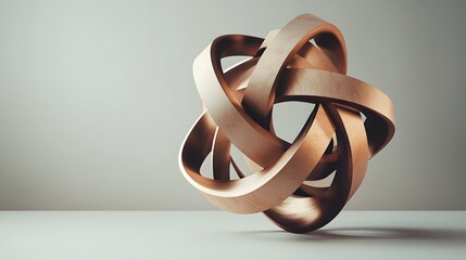Abstract Wooden Sculpture Intertwined Rings Design