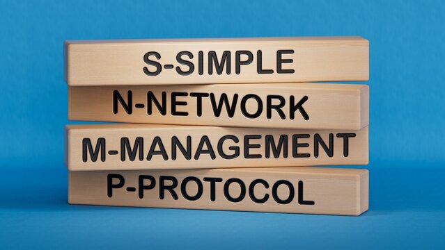 Closeup wood cubes into the row to complete the word snmp, converge benefits, mutal benefits concept.3D rendering on blue background.