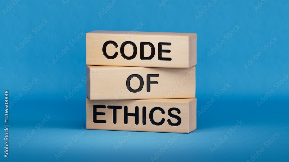 Poster code of ethics symbol. concept words code of ethics on wooden blocks.business and code of ethics con