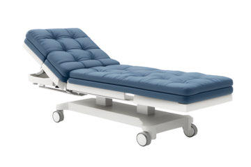 Empty dark blue sick bed of Hospital isolated on cut out PNG or transparent background. insurance concept. For use in hospital room awaits treatment from doctor.