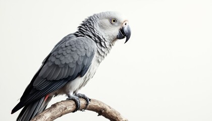 Obraz premium African Grey Parrot Bird on Branch Wildlife Photography
