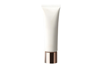 Cream tube plastic luxurious white portable isolated on cut out PNG or transparent background. Modern bottle packaging products. Collapsible squeeze tube cosmetic containers with flip lid gold.