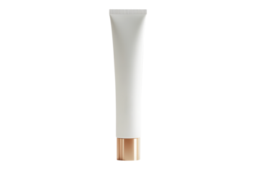 Cream tube plastic luxurious white portable isolated on cut out PNG or transparent background. Modern bottle packaging products. Collapsible squeeze tube cosmetic containers with flip lid. 